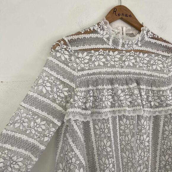 ANTHROPOLOGIE white and black lace long sleeve blouse - Picture 3 of 7